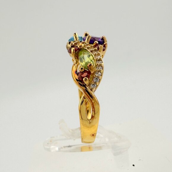 Colorful Gemstone Bouquet Ring in Sterling Silver with 14kt Gold Overlay - Picture 4 of 16
